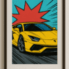 Yellow Supercar Print in Comic book style