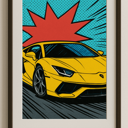 Yellow Supercar Print in Comic book style