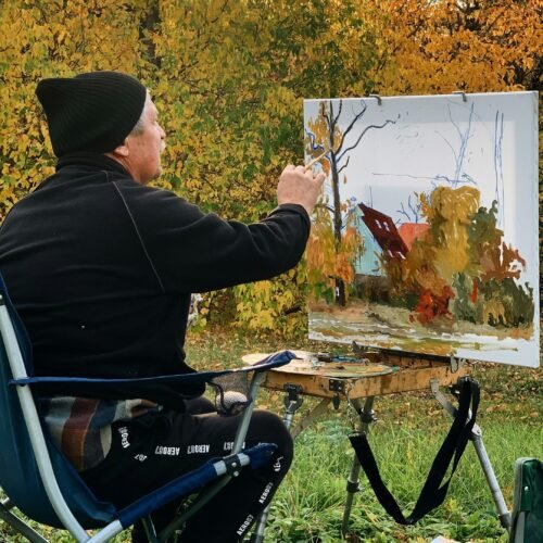 Man painting on Canvas