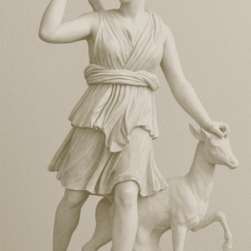 Artemis on the Hunt - White Marble Sculpture