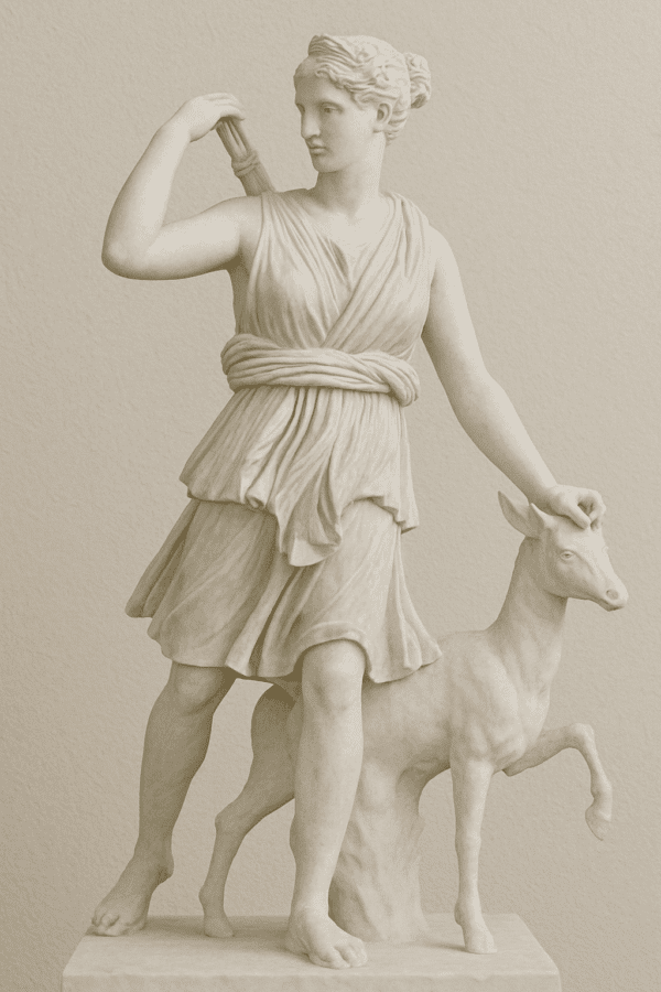 Artemis on the Hunt - White Marble Sculpture